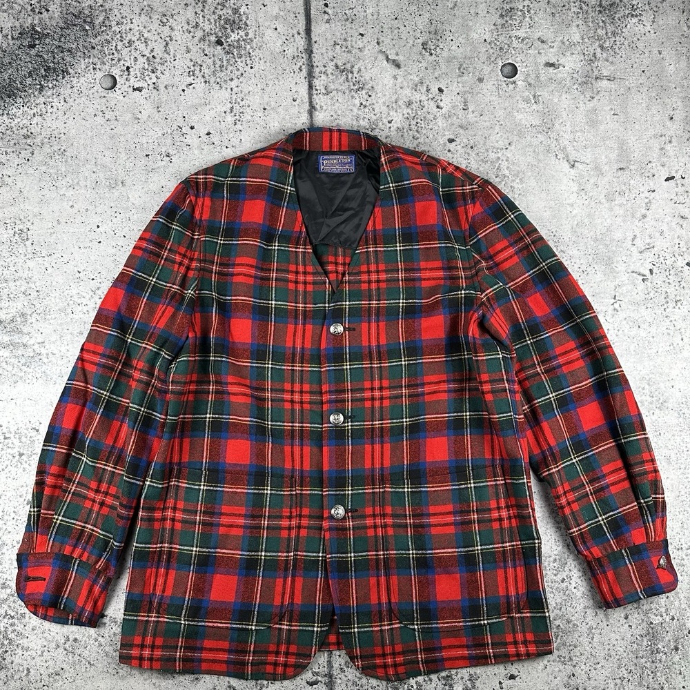 vintage pendleton tartan plaid 2 Pocket Jacket Metal Buttons Size Small‎